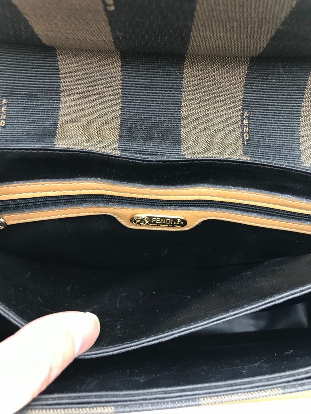 Fendi Pequin Stripe Crossbody Bag Vintage Brown Black Canvas Leather Flap Purse - Picture 10 of 14